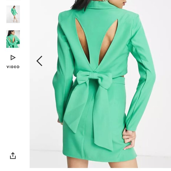 ASOS Saint Genies cropped blazer with bow back and skirt set in green small - Picture 1 of 5